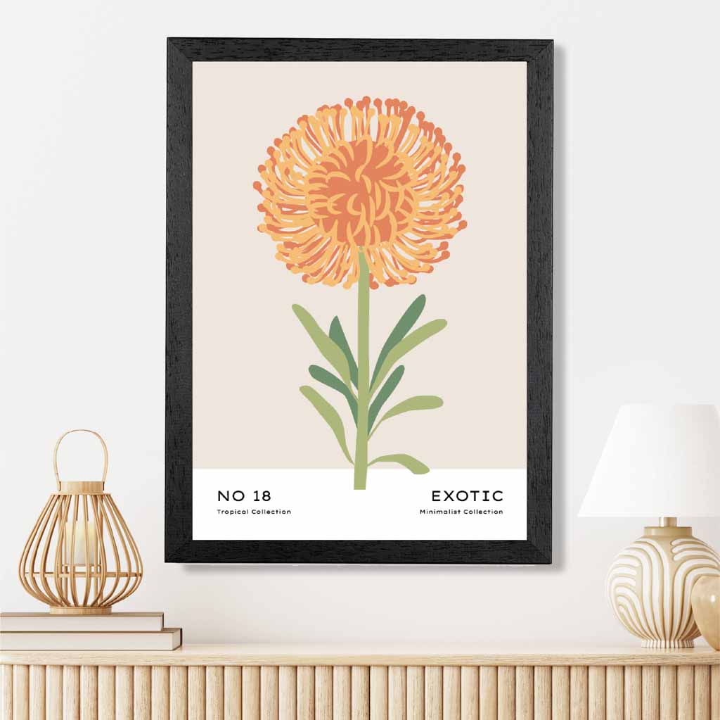 Exotic Floral Orange, Green Dahlia Flower Art Poster | Wall Art Plaza UK