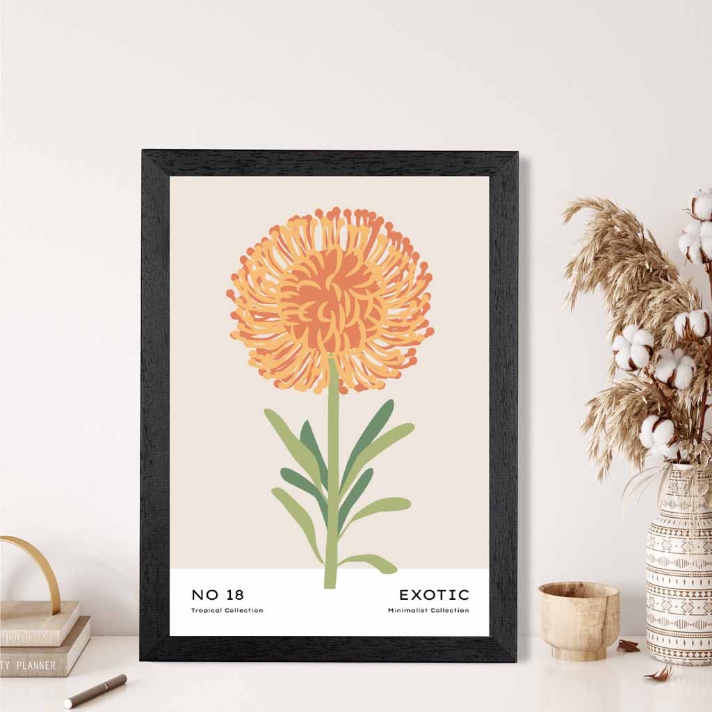 Exotic Floral Orange, Green Dahlia Flower Art Poster | Wall Art Plaza UK