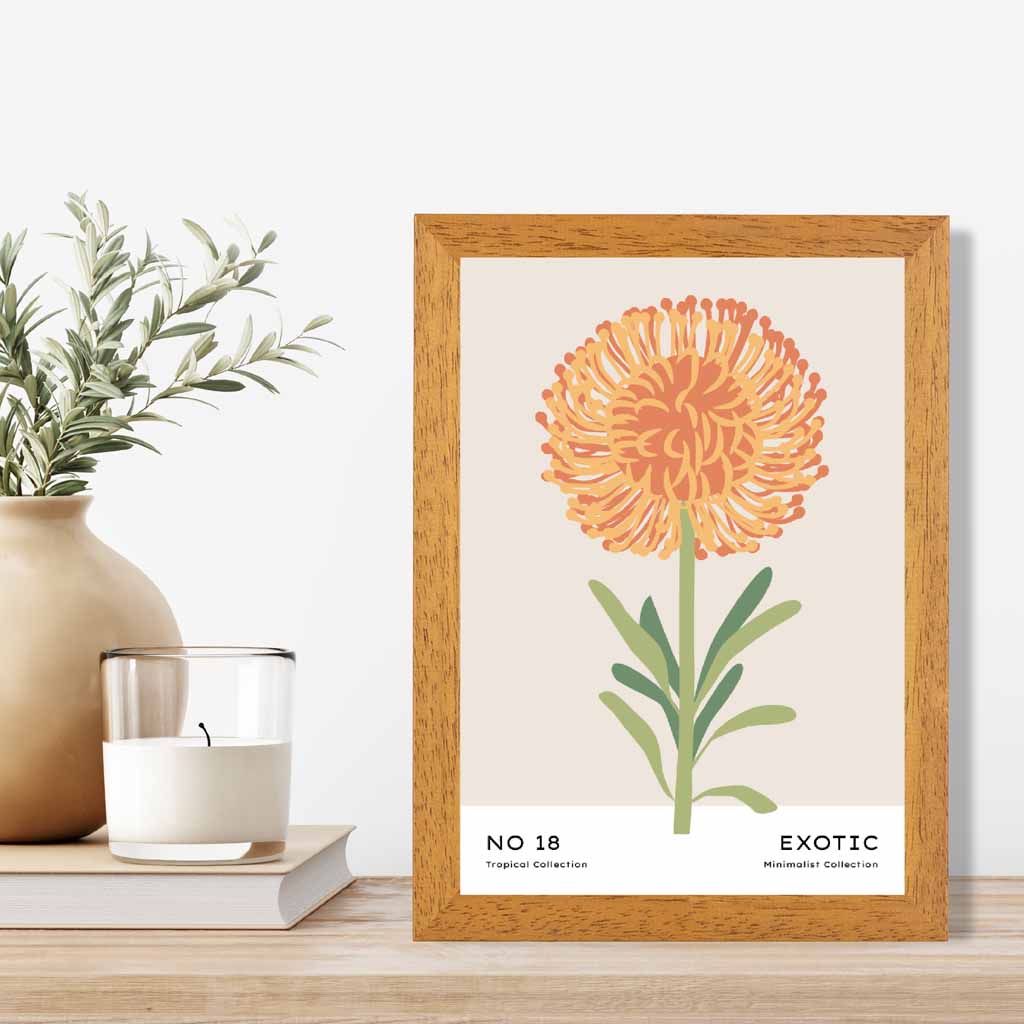 Exotic Floral Orange, Green Dahlia Flower Art Poster | Wall Art Plaza UK