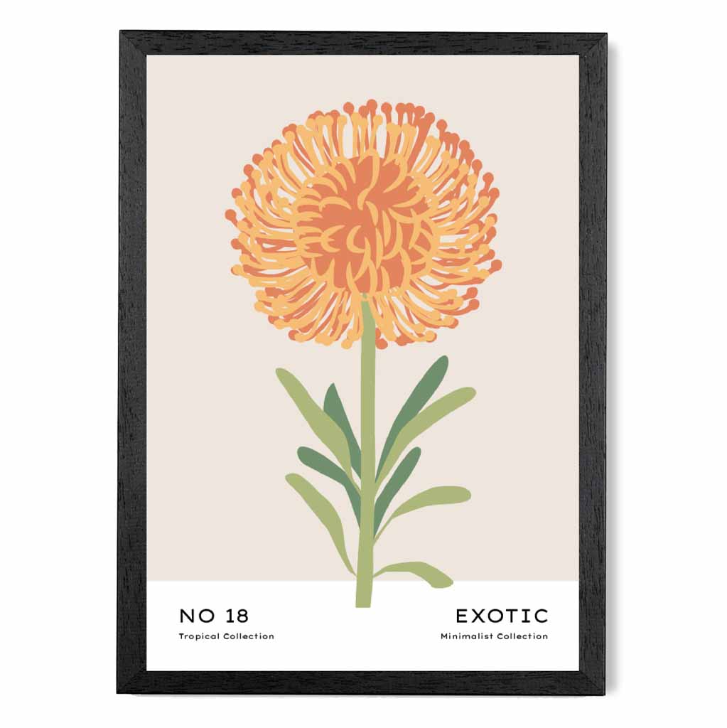 Exotic Floral Orange, Green Dahlia Flower Art Poster | Wall Art Plaza UK