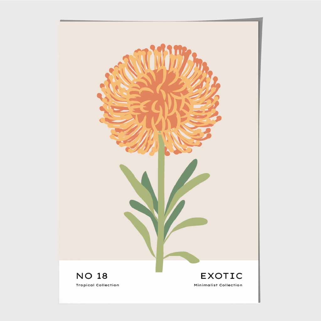 Exotic Floral Orange, Green Dahlia Flower Art Poster | Wall Art Plaza UK