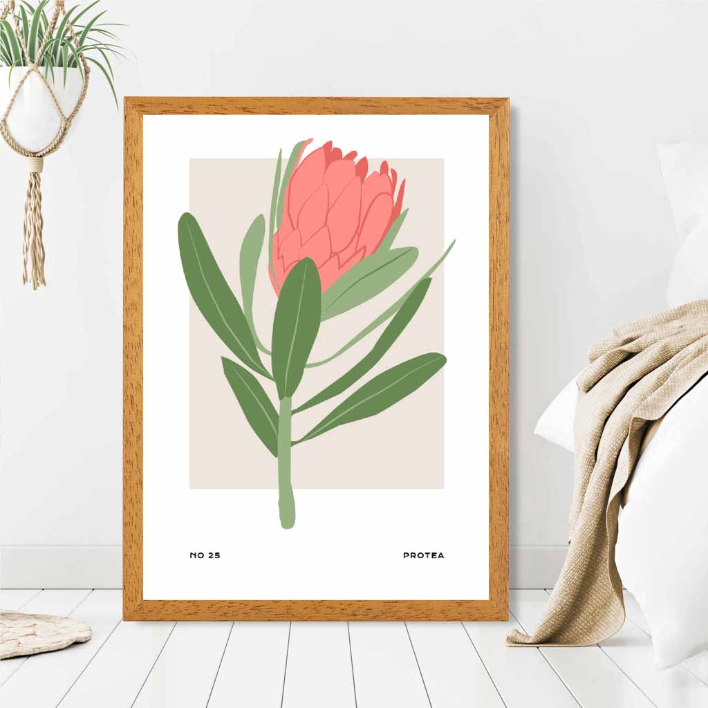 Exotic Floral Green, Pink Sugar Bush Flower Art Poster | Wall Art Plaza UK