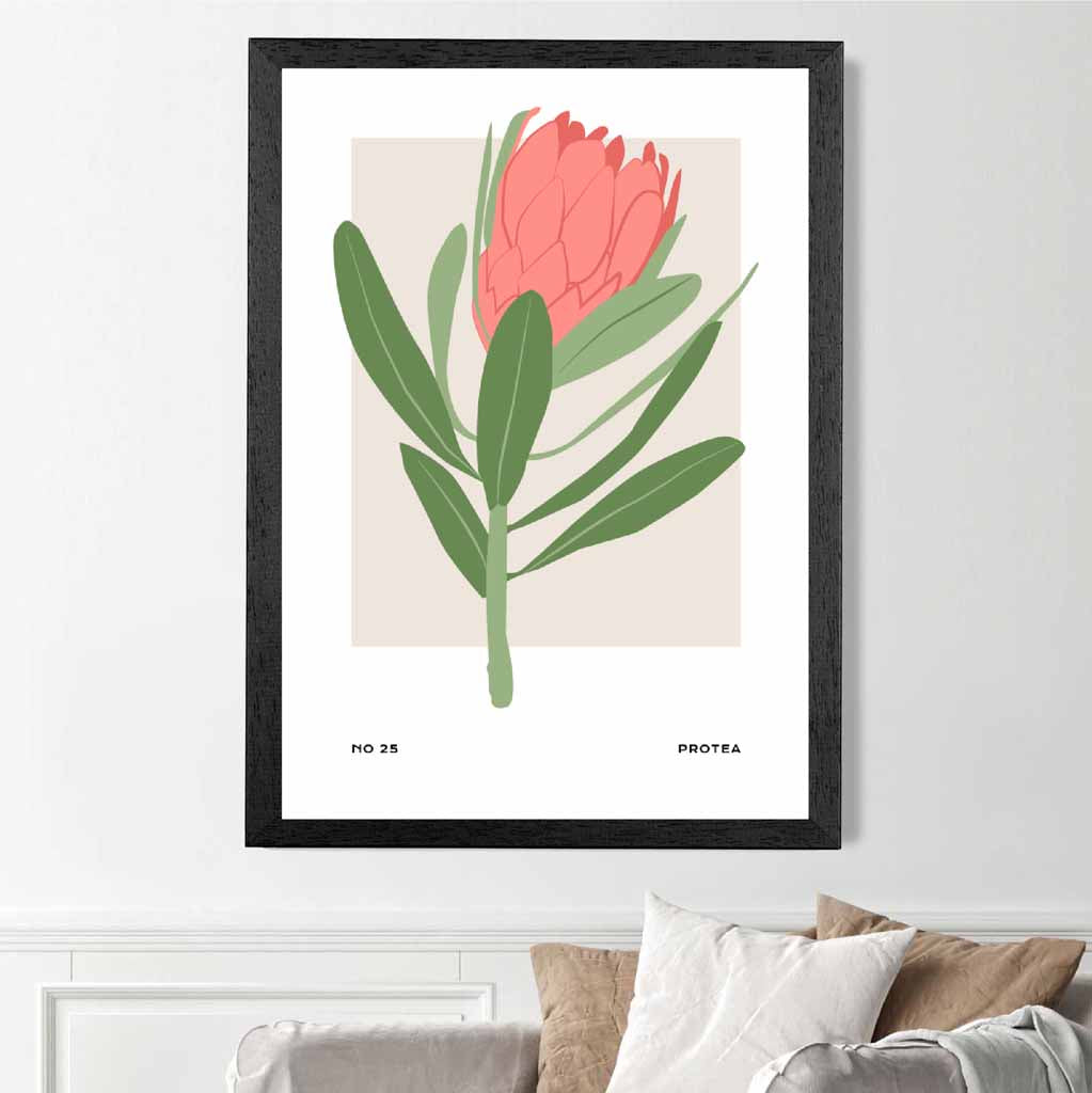 Exotic Floral Green, Pink Sugar Bush Flower Art Poster | Wall Art Plaza UK