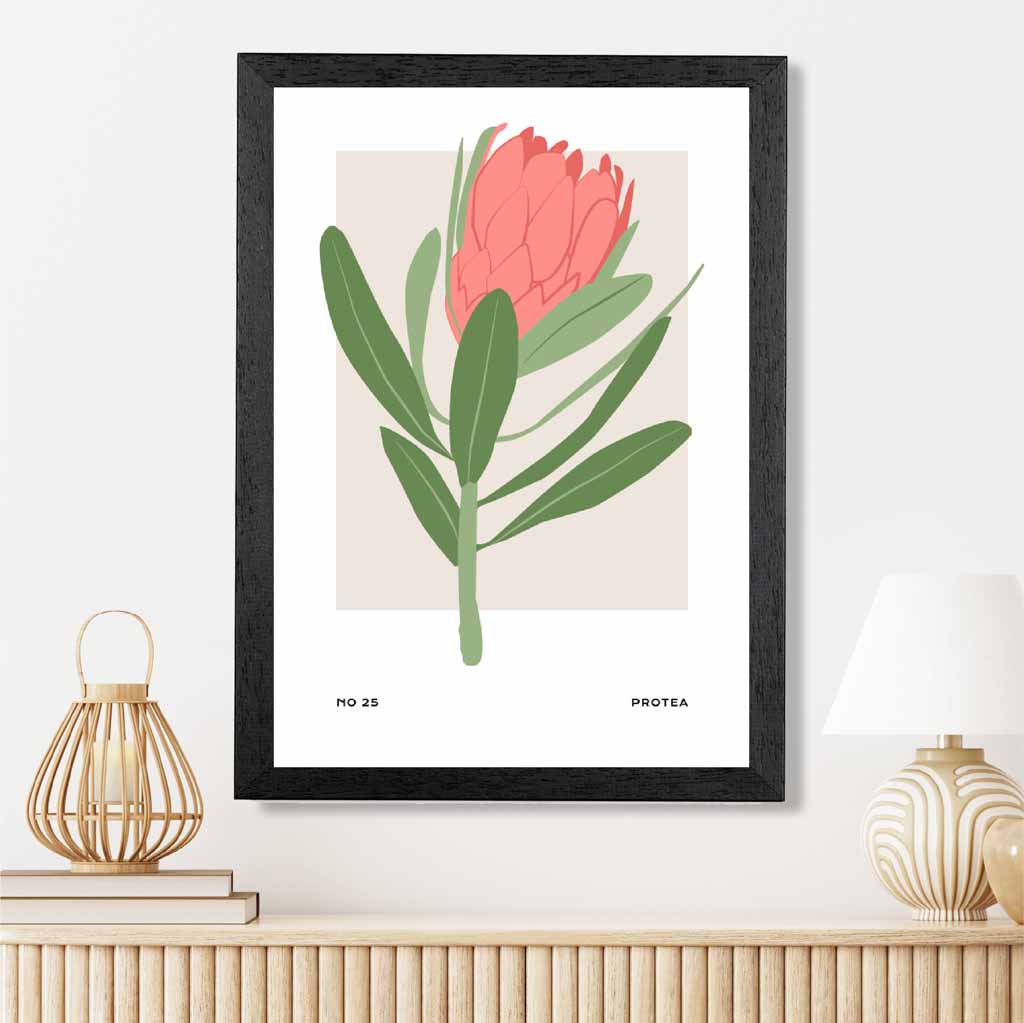 Exotic Floral Green, Pink Sugar Bush Flower Art Poster | Wall Art Plaza UK