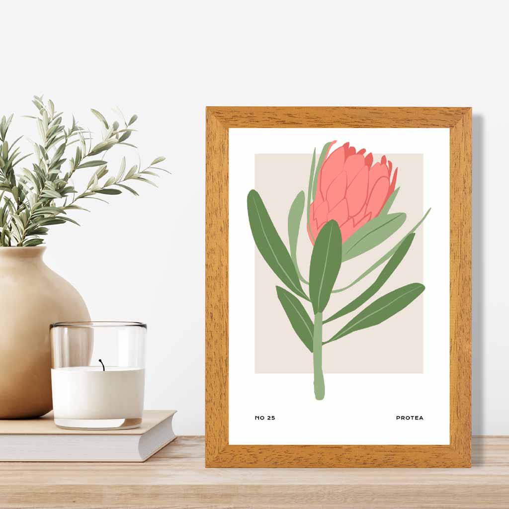 Exotic Floral Green, Pink Sugar Bush Flower Art Poster | Wall Art Plaza UK