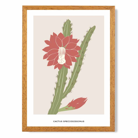 Minimal Red, Green Cactus Art Print | Wall Art Plaza UK