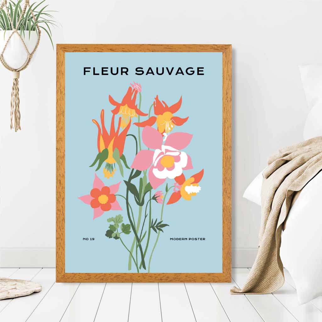 Modern Floral Blue, Colourful Wild Flowers Art Print | Wall Art Plaza UK