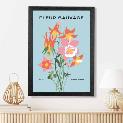 Modern Floral Blue, Colourful Wild Flowers Art Print | Wall Art Plaza UK