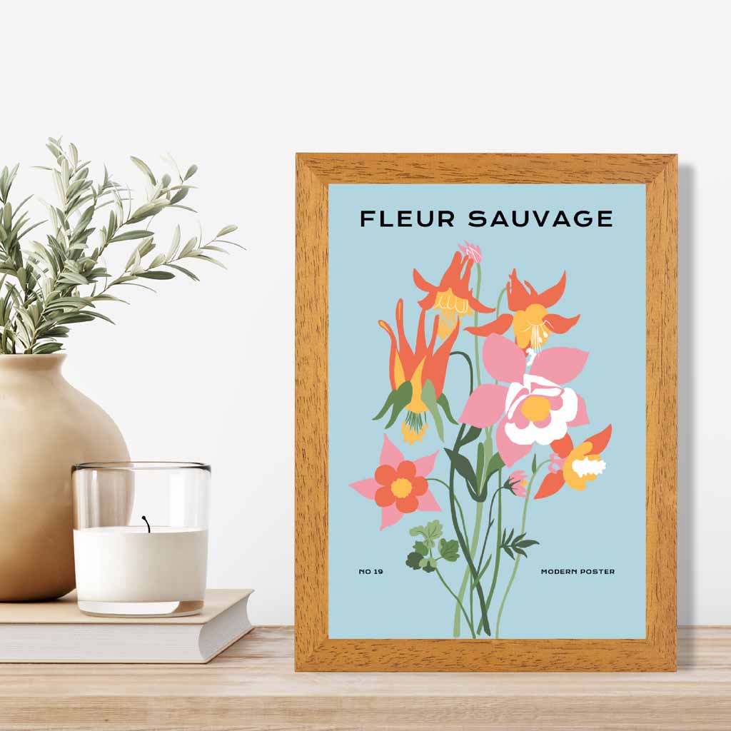 Modern Floral Blue, Colourful Wild Flowers Art Print | Wall Art Plaza UK