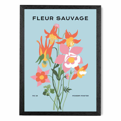 Modern Floral Blue, Colourful Wild Flowers Art Print | Wall Art Plaza UK