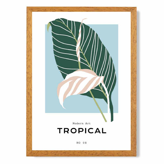 Minimal Tropical Blue, Green Leaf Art Print | Wall Art Plaza UK