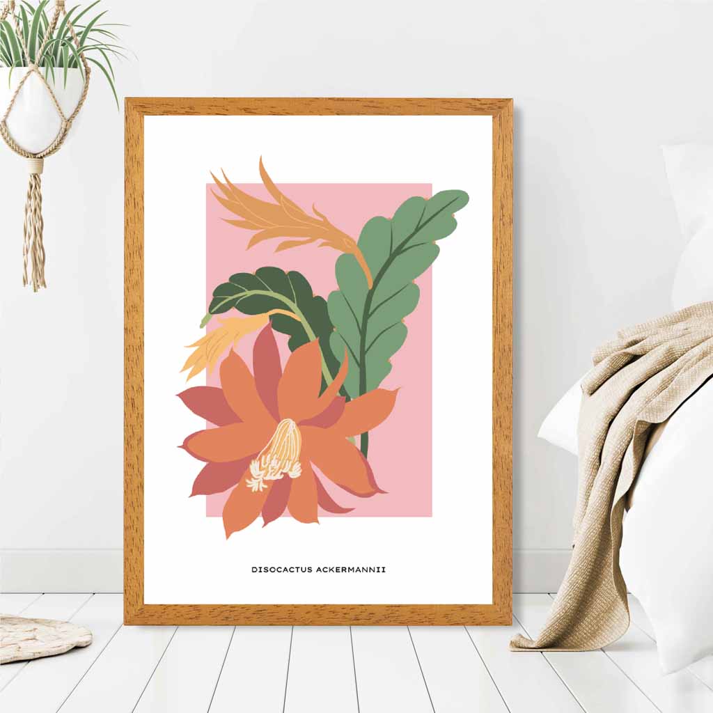 Minimal Tropical Pink, Colourful Red Orchid Cactus Art Print | Wall Art Plaza UK