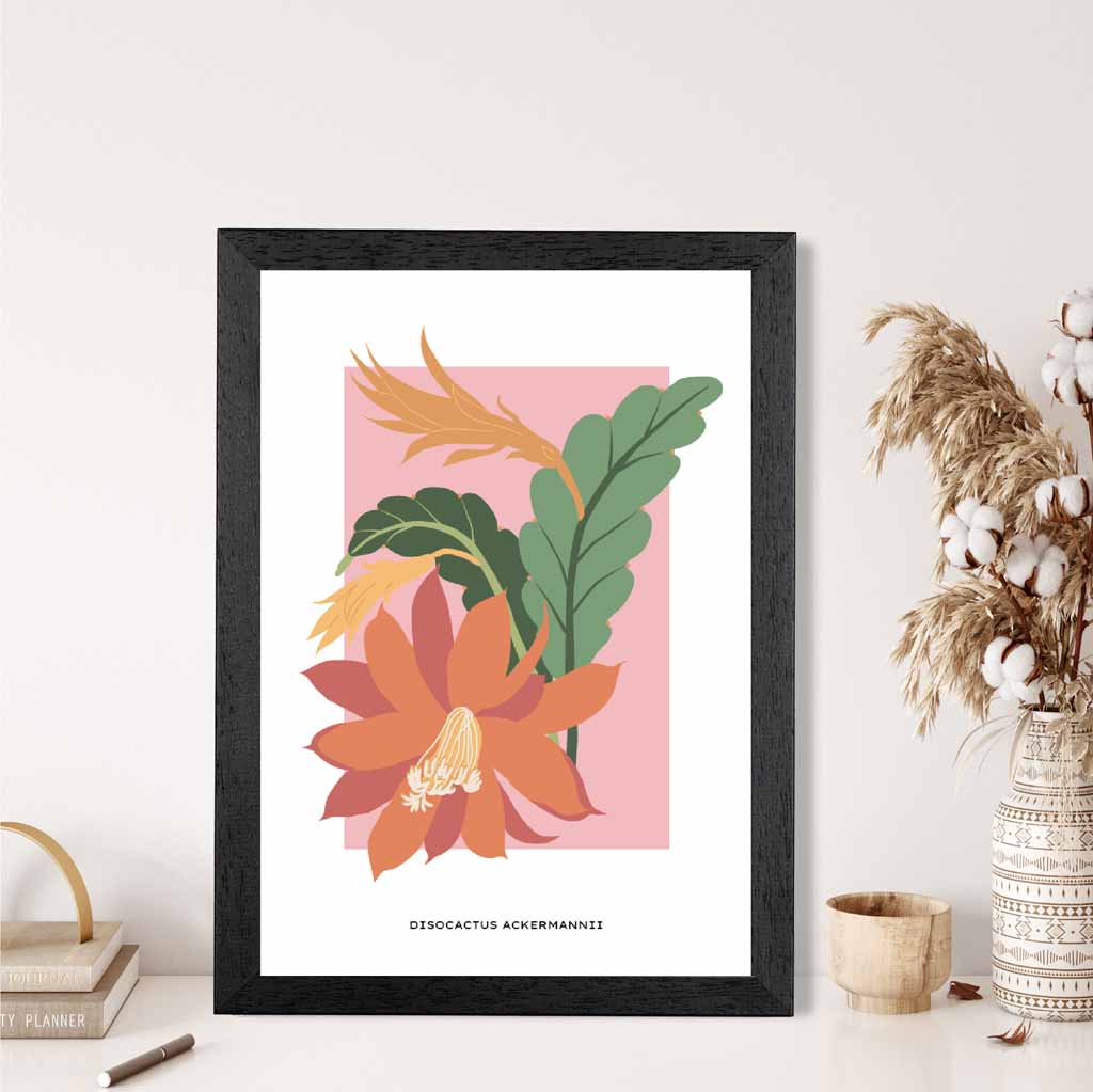 Minimal Tropical Pink, Colourful Red Orchid Cactus Art Print | Wall Art Plaza UK