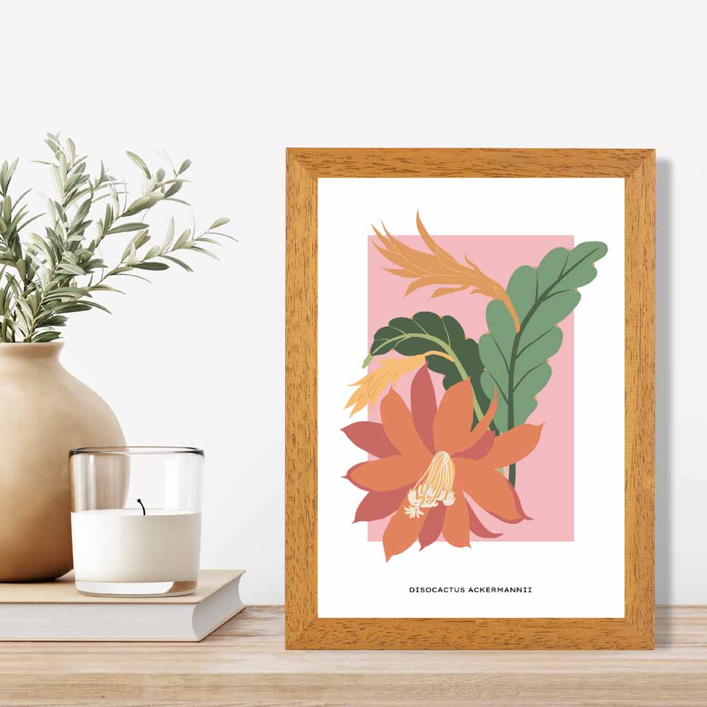 Minimal Tropical Pink, Colourful Red Orchid Cactus Art Print | Wall Art Plaza UK