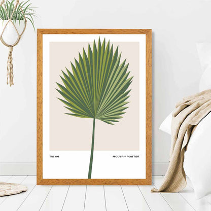 Minimal Tropical Green, Beige Fan Palm Art Print | Wall Art Plaza UK