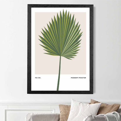 Minimal Tropical Green, Beige Fan Palm Art Print | Wall Art Plaza UK