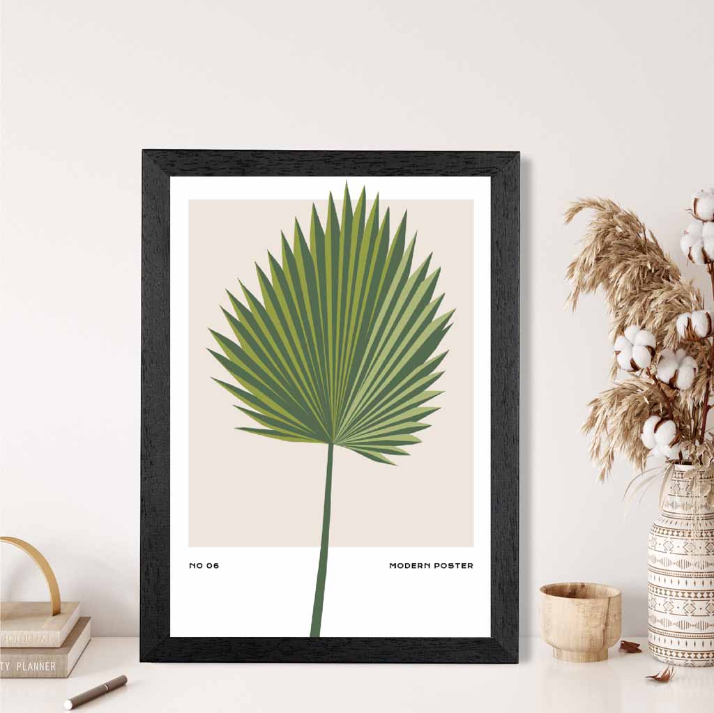 Minimal Tropical Green, Beige Fan Palm Art Print | Wall Art Plaza UK