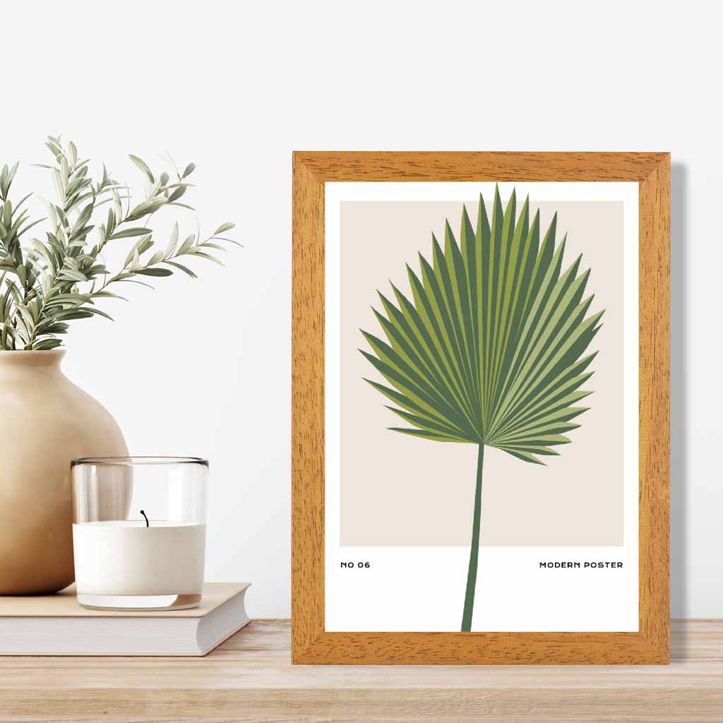 Minimal Tropical Green, Beige Fan Palm Art Print | Wall Art Plaza UK