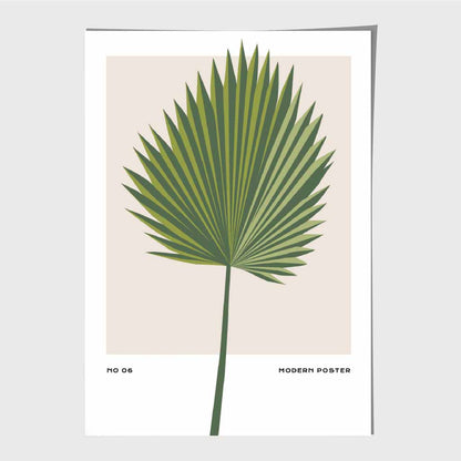 Minimal Tropical Green, Beige Fan Palm Art Print | Wall Art Plaza UK