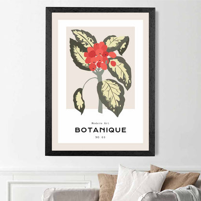 Modern Floral Beige, Red Japanese Laurel Art Poster | Wall Art Plaza UK