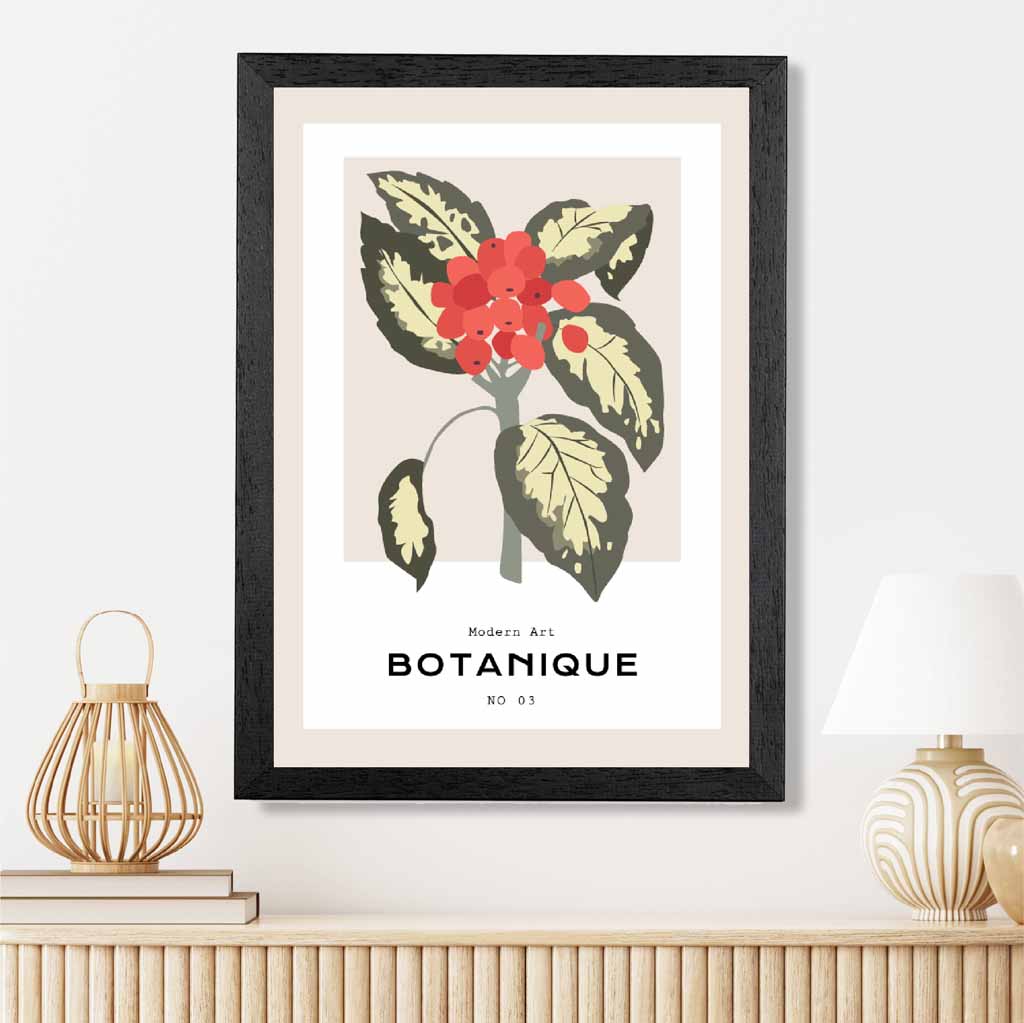 Modern Floral Beige, Red Japanese Laurel Art Poster | Wall Art Plaza UK