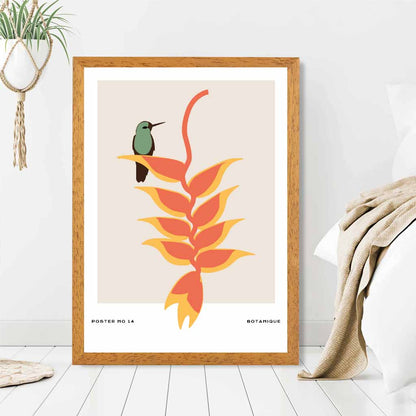 Modern Art Beige, Orange Tropical with Bird Art Print | Wall Art Plaza UK