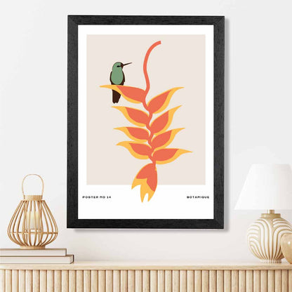 Modern Art Beige, Orange Tropical with Bird Art Print | Wall Art Plaza UK