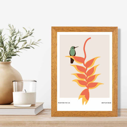 Modern Art Beige, Orange Tropical with Bird Art Print | Wall Art Plaza UK