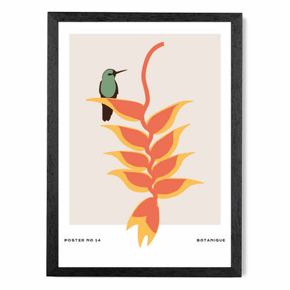 Modern Art Beige, Orange Tropical with Bird Art Print | Wall Art Plaza UK