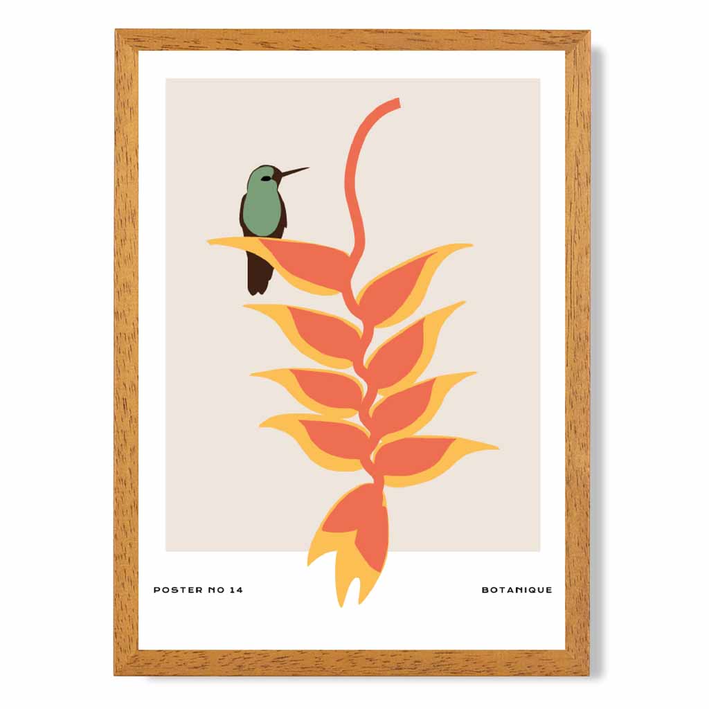 Modern Art Beige, Orange Tropical with Bird Art Print | Wall Art Plaza UK