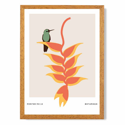 Modern Art Beige, Orange Tropical with Bird Art Print | Wall Art Plaza UK