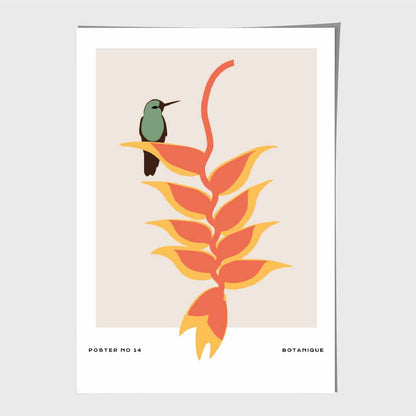 Modern Art Beige, Orange Tropical with Bird Art Print | Wall Art Plaza UK