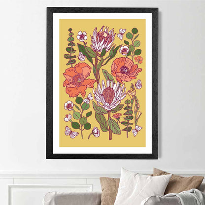 Vintage Floral Yellow, Orange Wild Flowers Art Print | Wall Art Plaza UK