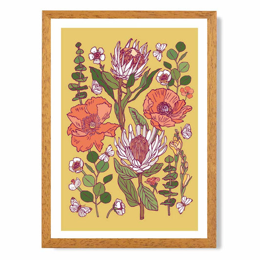 Vintage Floral Yellow, Orange Wild Flowers Art Print | Wall Art Plaza UK