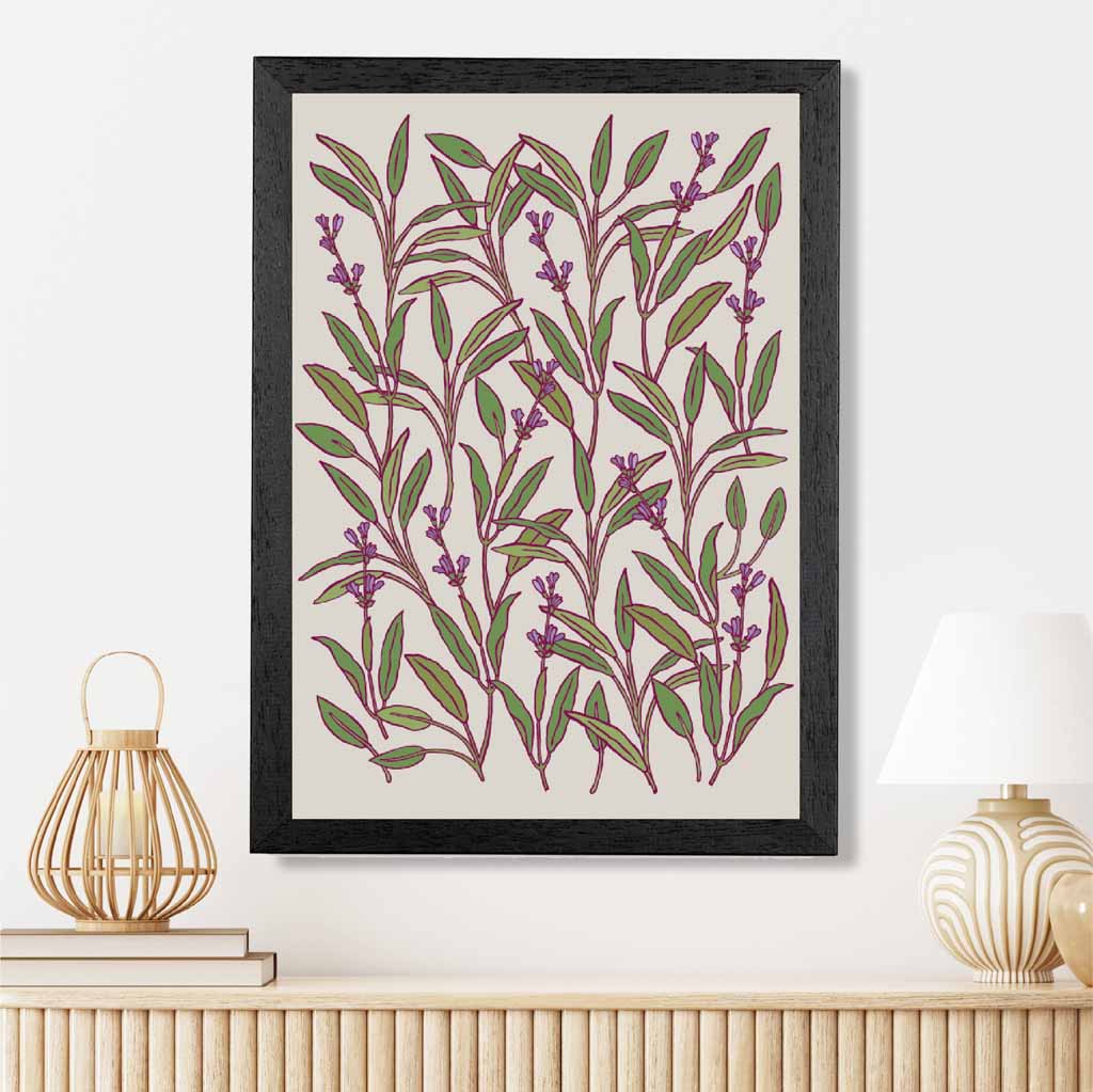 Vintage Floral Green, Purple Herbs and Flowers Art Print | Wall Art Plaza UK