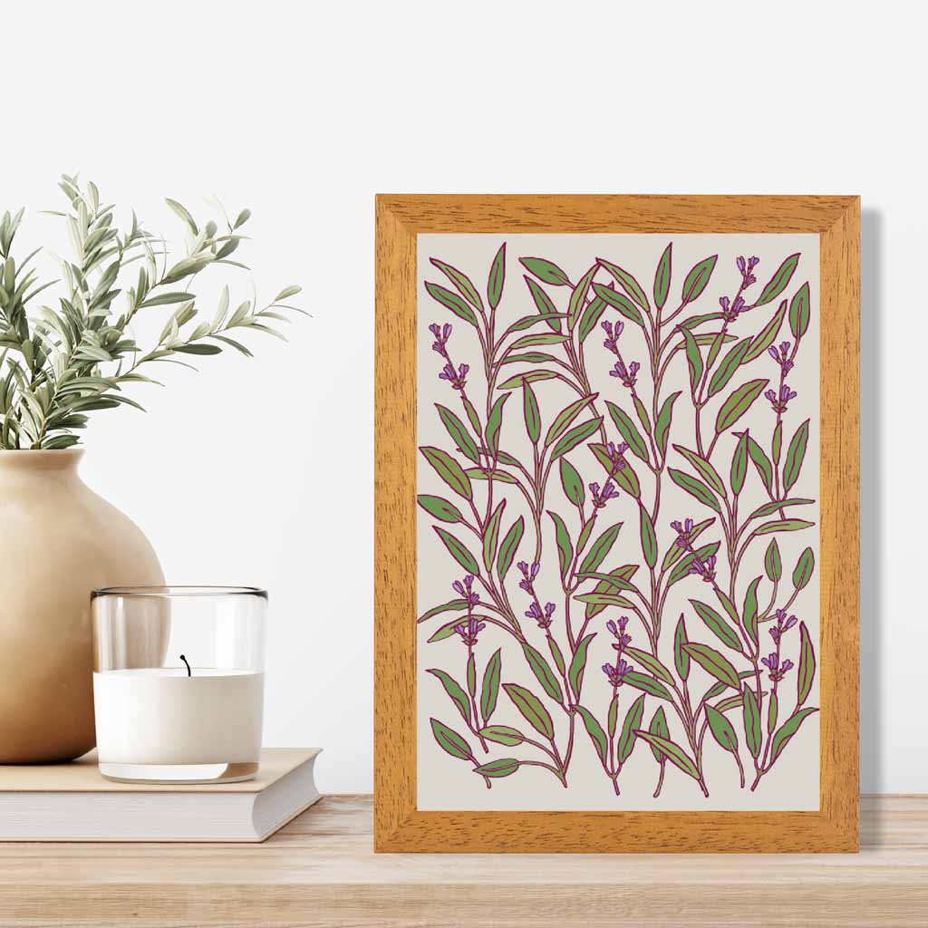 Vintage Floral Green, Purple Herbs and Flowers Art Print | Wall Art Plaza UK