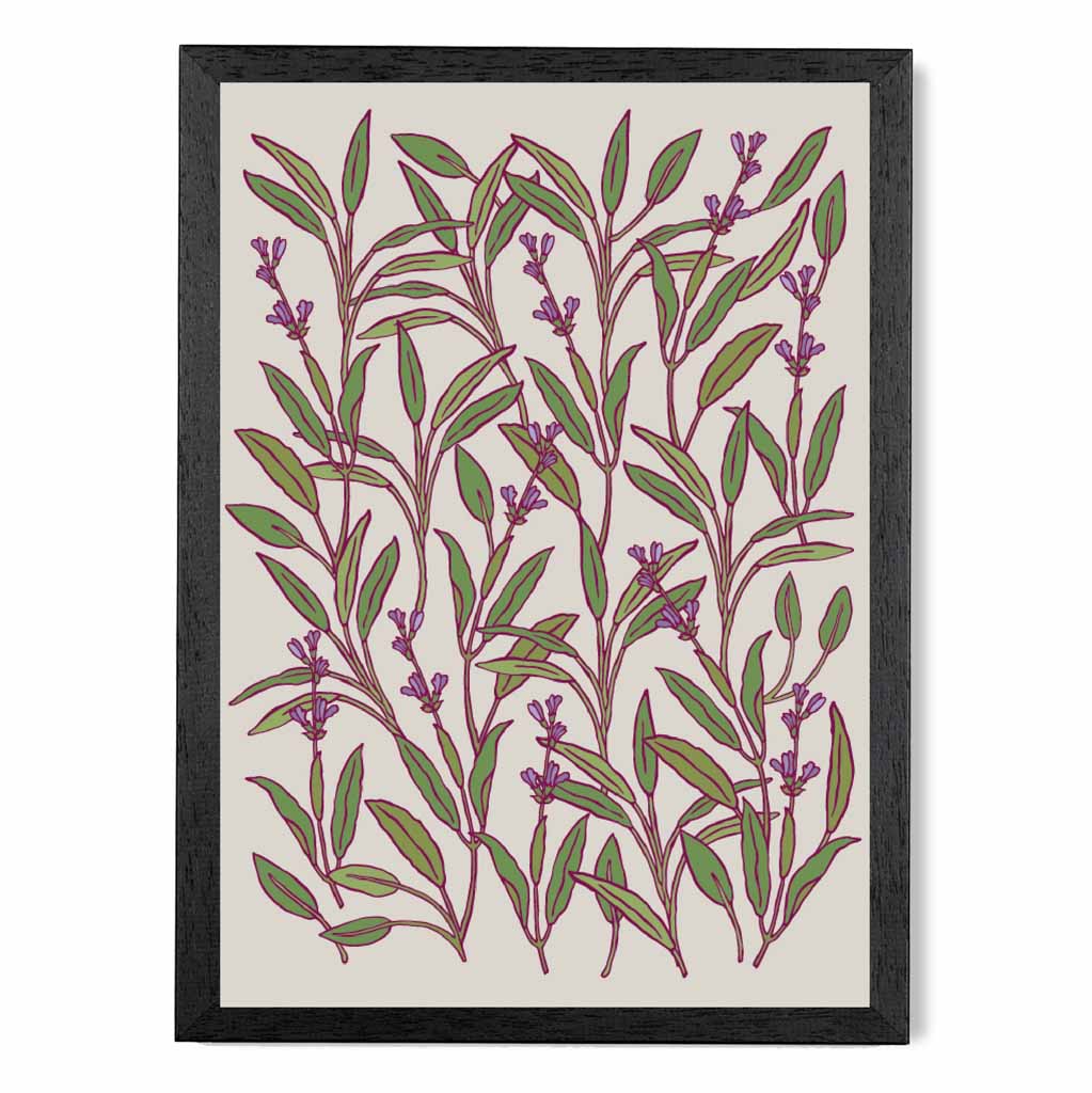 Vintage Floral Green, Purple Herbs and Flowers Art Print | Wall Art Plaza UK