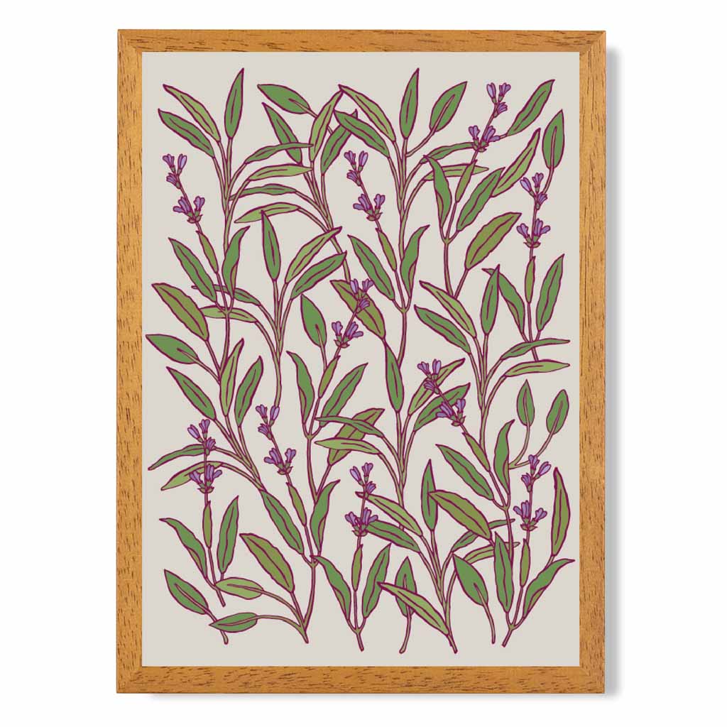 Vintage Floral Green, Purple Herbs and Flowers Art Print | Wall Art Plaza UK