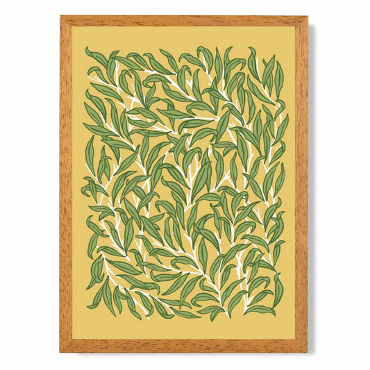 Vintage Floral Yellow, Green Willow Art Print | Wall Art Plaza UK