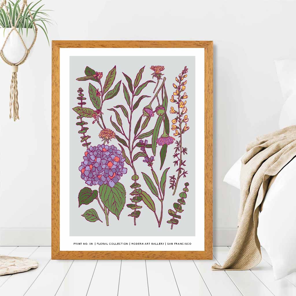 Vintage Floral Purple, Green Spring Flowers Art Print | Wall Art Plaza UK