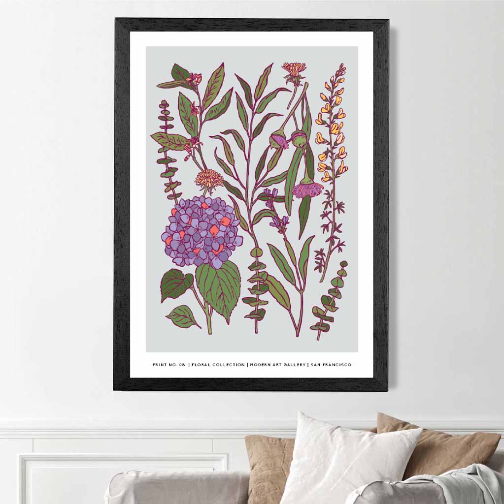 Vintage Floral Purple, Green Spring Flowers Art Print | Wall Art Plaza UK