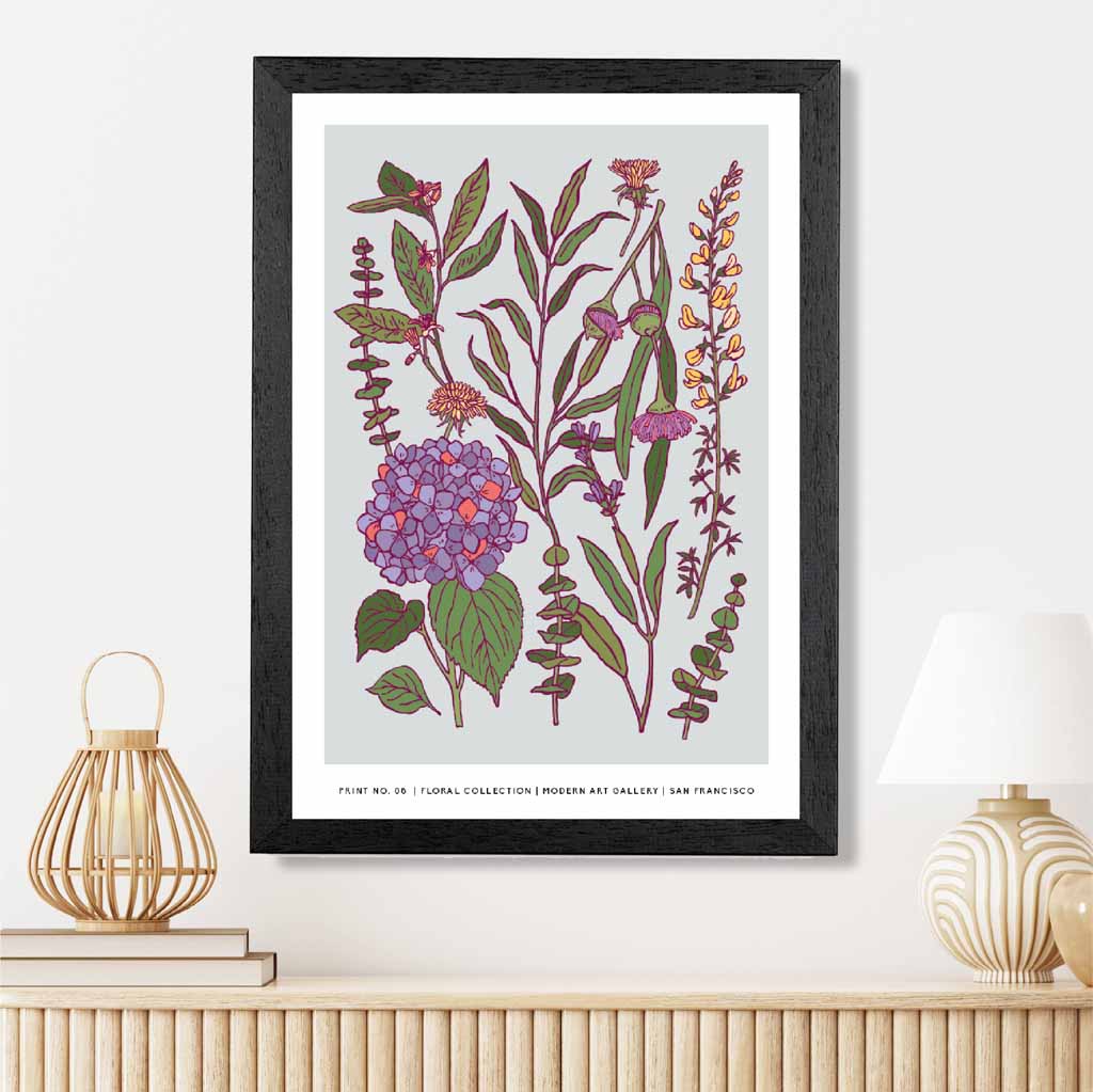 Vintage Floral Purple, Green Spring Flowers Art Print | Wall Art Plaza UK