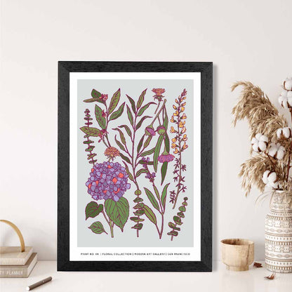 Vintage Floral Purple, Green Spring Flowers Art Print | Wall Art Plaza UK