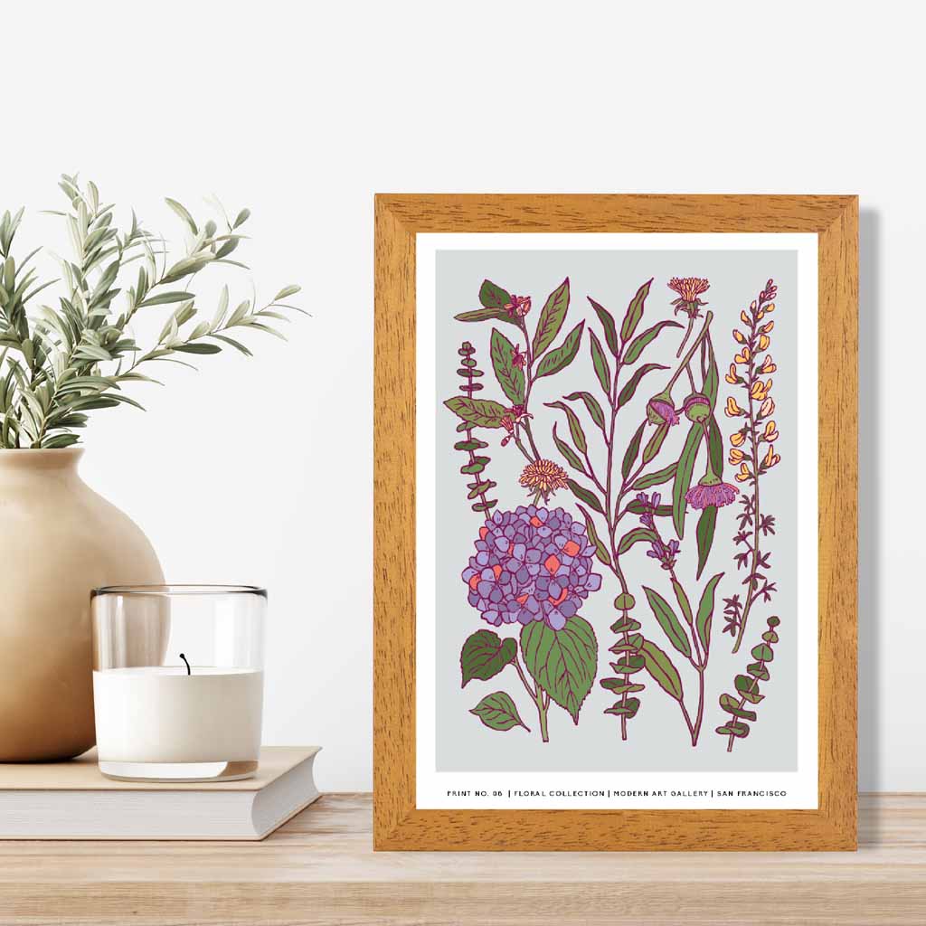 Vintage Floral Purple, Green Spring Flowers Art Print | Wall Art Plaza UK