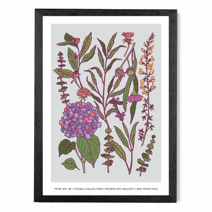 Vintage Floral Purple, Green Spring Flowers Art Print | Wall Art Plaza UK