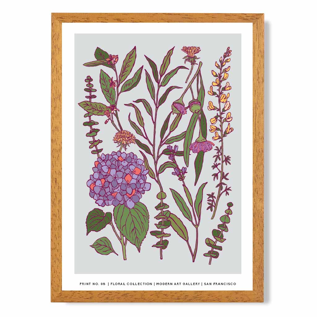 Vintage Floral Purple, Green Spring Flowers Art Print | Wall Art Plaza UK