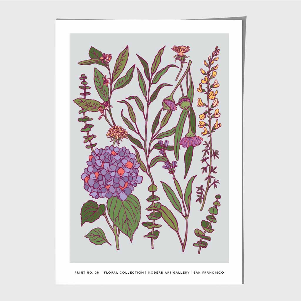 Vintage Floral Purple, Green Spring Flowers Art Print | Wall Art Plaza UK