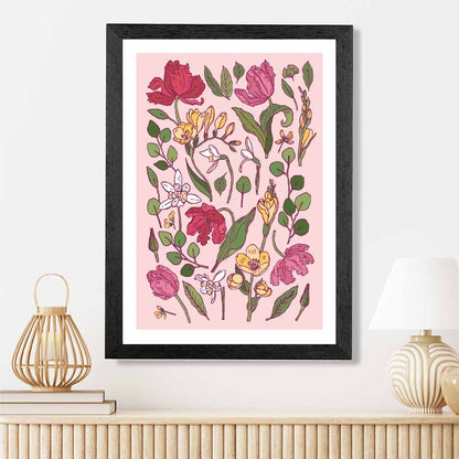 Vintage Floral Pink, Green Irises Art Poster | Wall Art Plaza UK