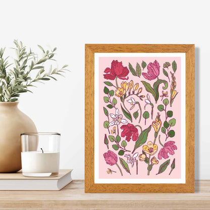 Vintage Floral Pink, Green Irises Art Poster | Wall Art Plaza UK