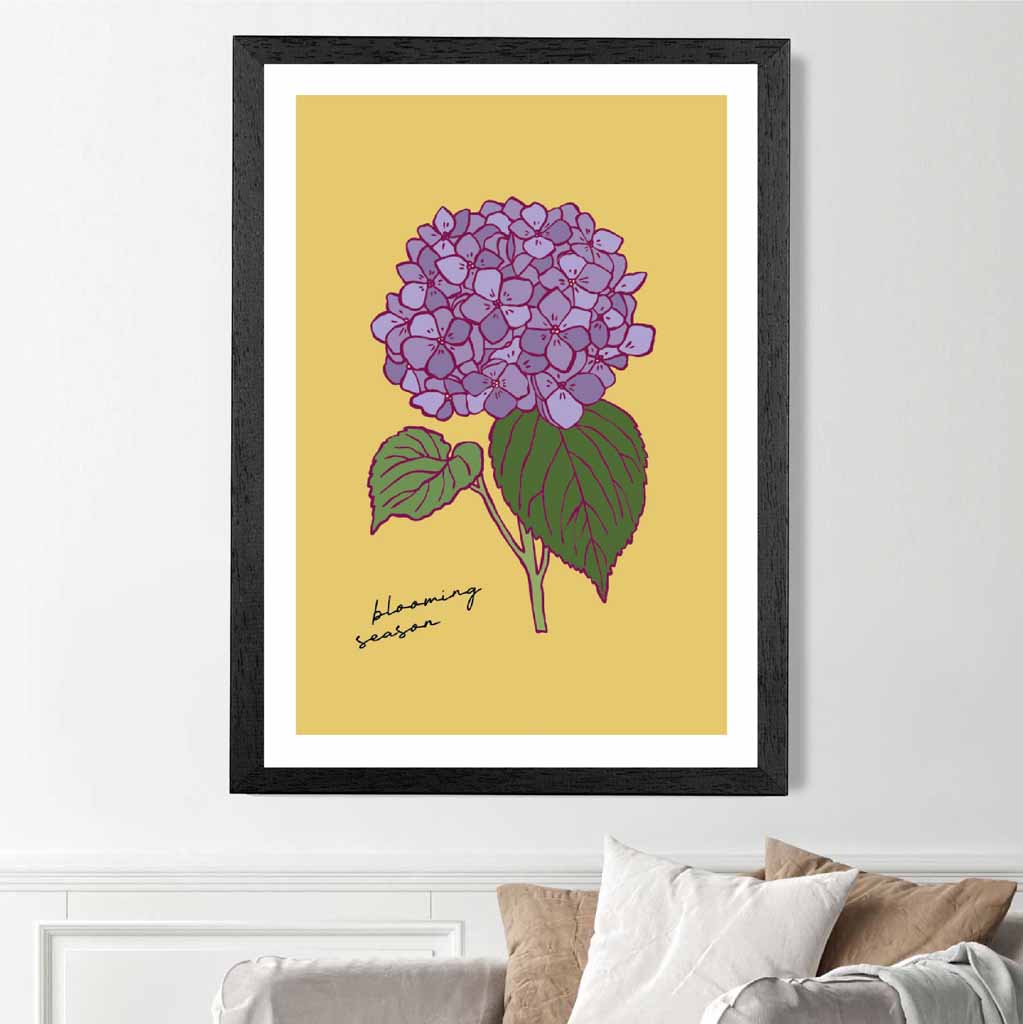 Vintage Floral Yellow, Purple Hydrangea Art Poster | Wall Art Plaza UK